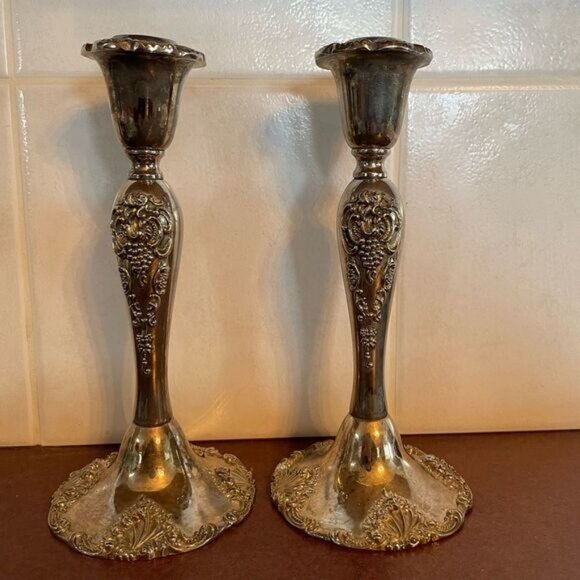 GODINGER vintage silver plate candlesticks pair - Picture 3 of 9